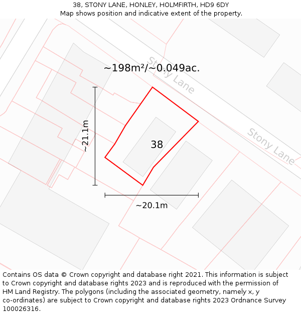 38, STONY LANE, HONLEY, HOLMFIRTH, HD9 6DY: Plot and title map