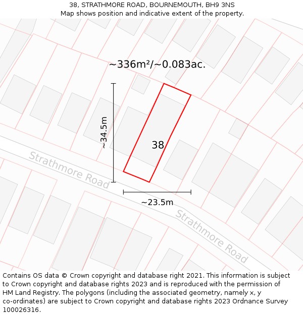 38, STRATHMORE ROAD, BOURNEMOUTH, BH9 3NS: Plot and title map