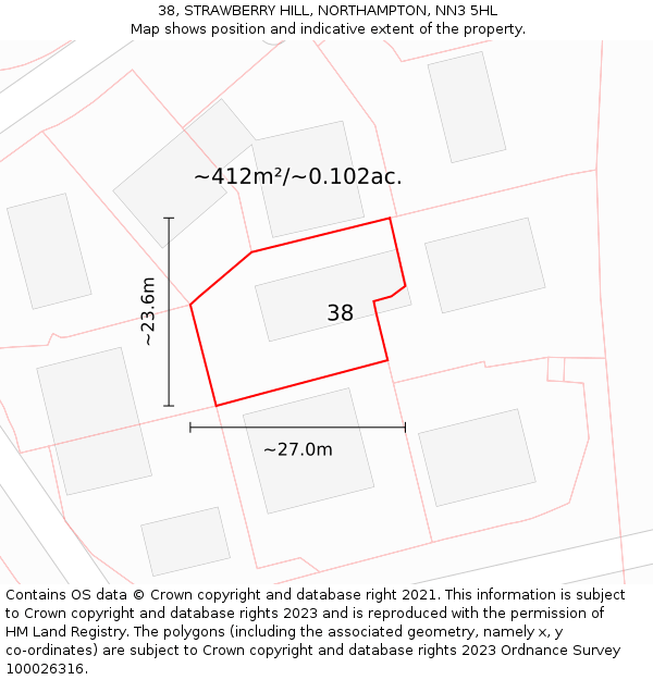 38, STRAWBERRY HILL, NORTHAMPTON, NN3 5HL: Plot and title map