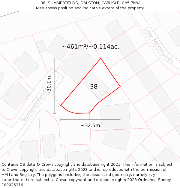 38, SUMMERFIELDS, DALSTON, CARLISLE, CA5 7NW: Plot and title map