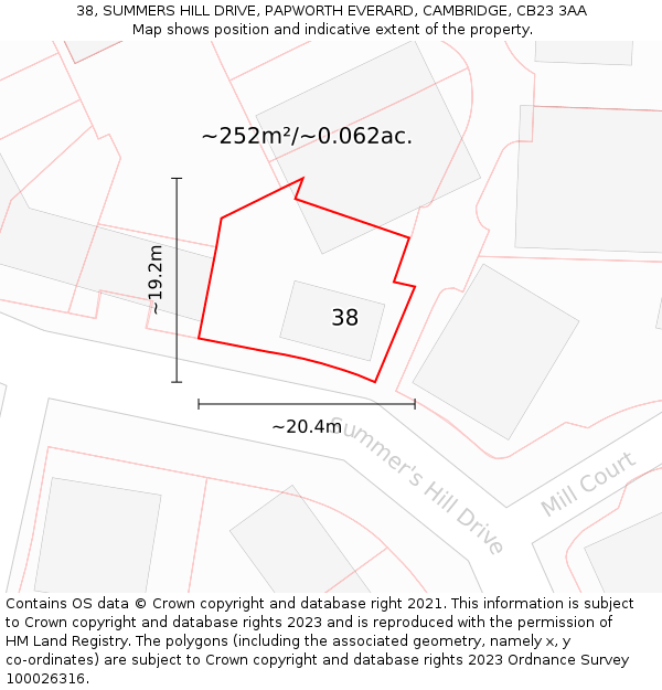 38, SUMMERS HILL DRIVE, PAPWORTH EVERARD, CAMBRIDGE, CB23 3AA: Plot and title map