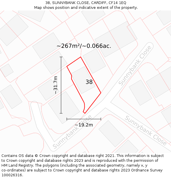 38, SUNNYBANK CLOSE, CARDIFF, CF14 1EQ: Plot and title map
