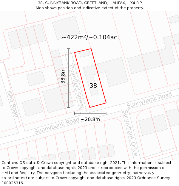 38, SUNNYBANK ROAD, GREETLAND, HALIFAX, HX4 8JP: Plot and title map