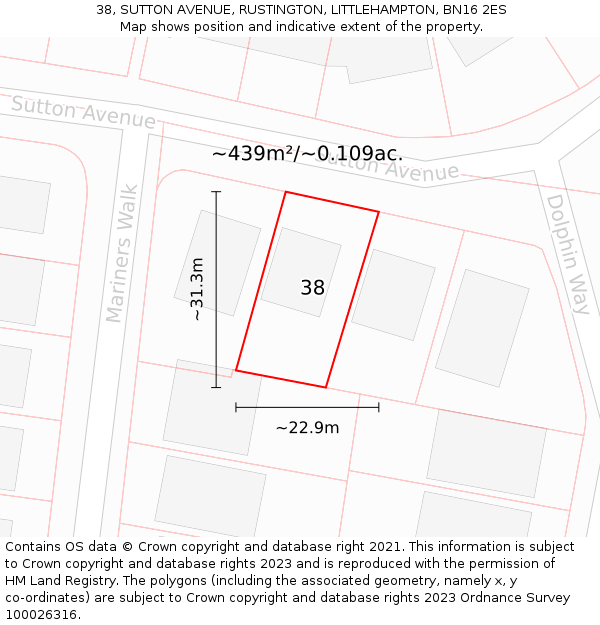 38, SUTTON AVENUE, RUSTINGTON, LITTLEHAMPTON, BN16 2ES: Plot and title map
