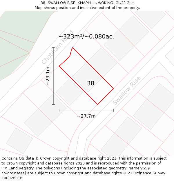 38, SWALLOW RISE, KNAPHILL, WOKING, GU21 2LH: Plot and title map
