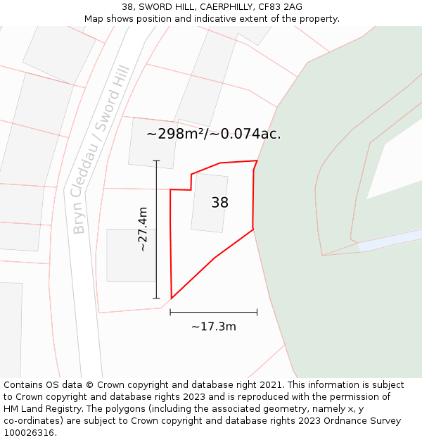38, SWORD HILL, CAERPHILLY, CF83 2AG: Plot and title map