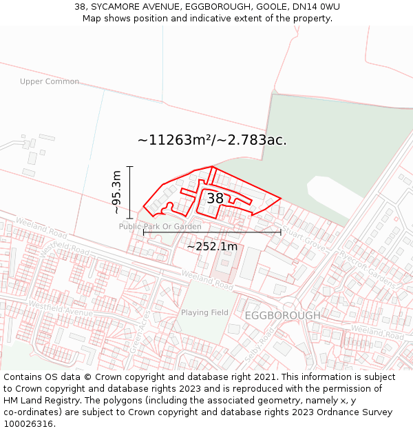 38, SYCAMORE AVENUE, EGGBOROUGH, GOOLE, DN14 0WU: Plot and title map