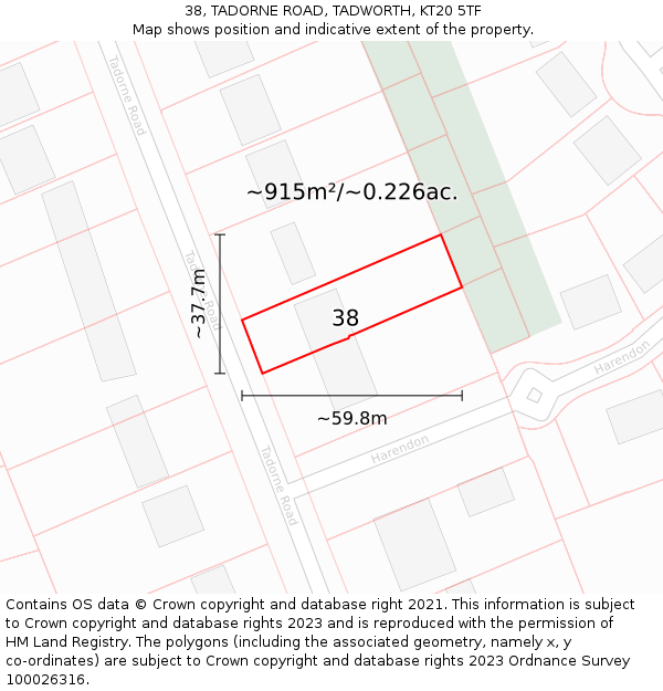 38, TADORNE ROAD, TADWORTH, KT20 5TF: Plot and title map