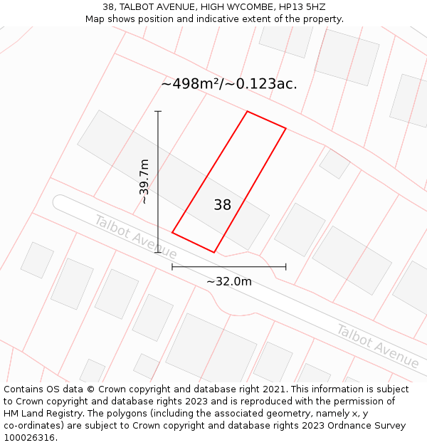 38, TALBOT AVENUE, HIGH WYCOMBE, HP13 5HZ: Plot and title map