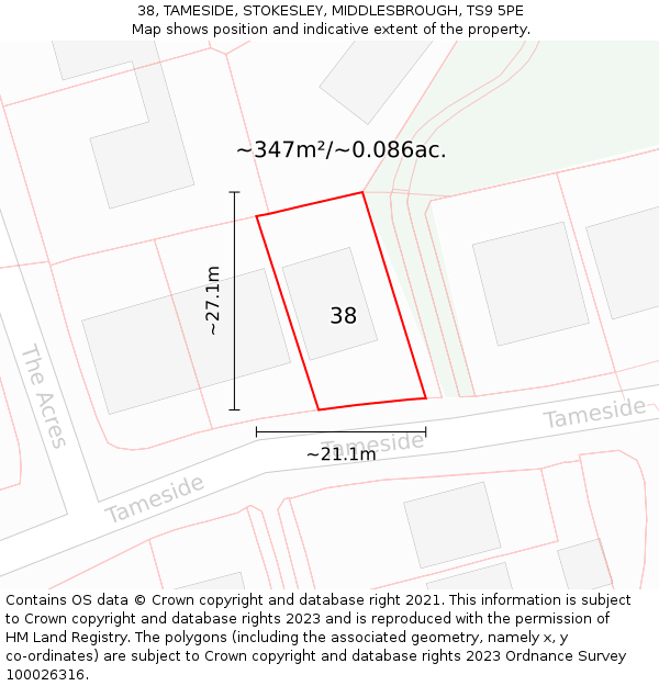 38, TAMESIDE, STOKESLEY, MIDDLESBROUGH, TS9 5PE: Plot and title map