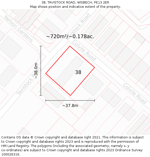 38, TAVISTOCK ROAD, WISBECH, PE13 2ER: Plot and title map