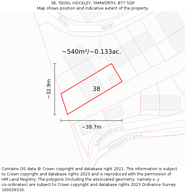 38, TEIGN, HOCKLEY, TAMWORTH, B77 5QP: Plot and title map