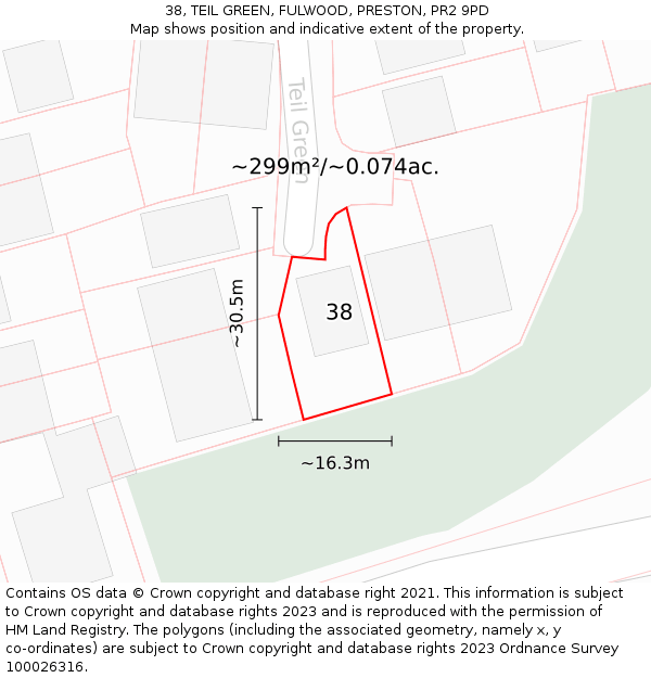 38, TEIL GREEN, FULWOOD, PRESTON, PR2 9PD: Plot and title map