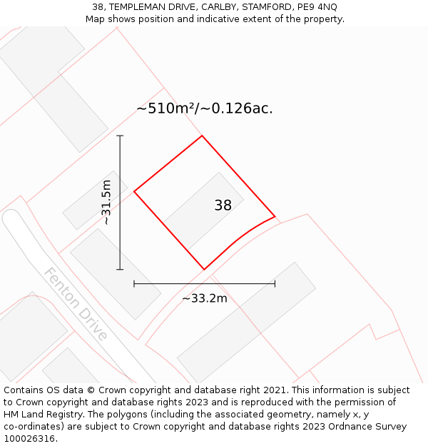 38, TEMPLEMAN DRIVE, CARLBY, STAMFORD, PE9 4NQ: Plot and title map