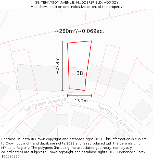 38, TENNYSON AVENUE, HUDDERSFIELD, HD3 3ZY: Plot and title map