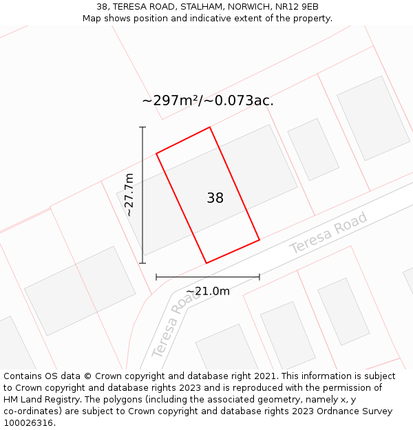 38, TERESA ROAD, STALHAM, NORWICH, NR12 9EB: Plot and title map