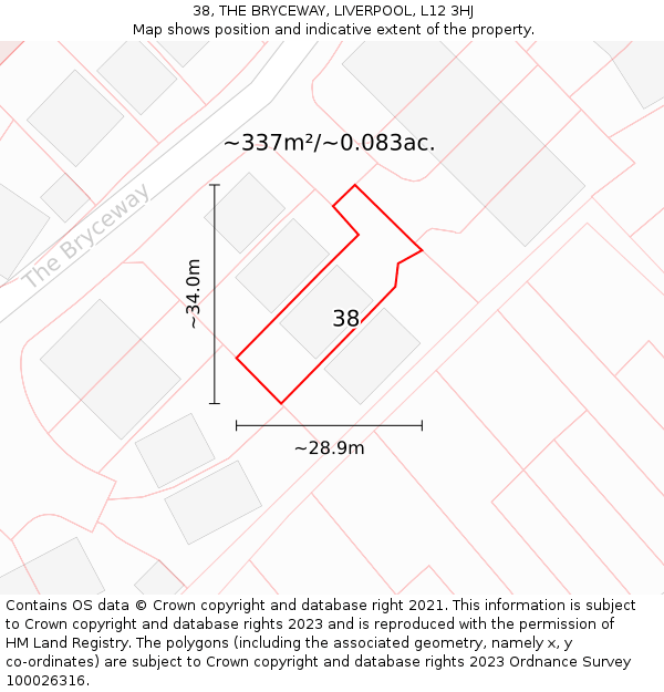 38, THE BRYCEWAY, LIVERPOOL, L12 3HJ: Plot and title map