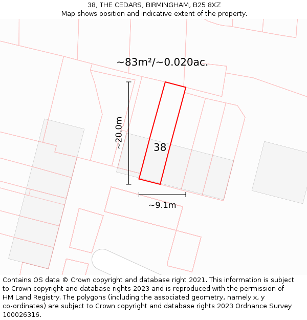 38, THE CEDARS, BIRMINGHAM, B25 8XZ: Plot and title map