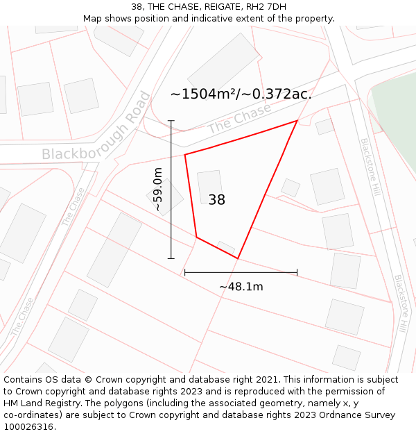 38, THE CHASE, REIGATE, RH2 7DH: Plot and title map