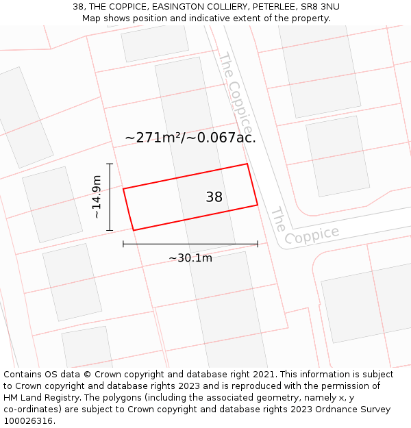 38, THE COPPICE, EASINGTON COLLIERY, PETERLEE, SR8 3NU: Plot and title map