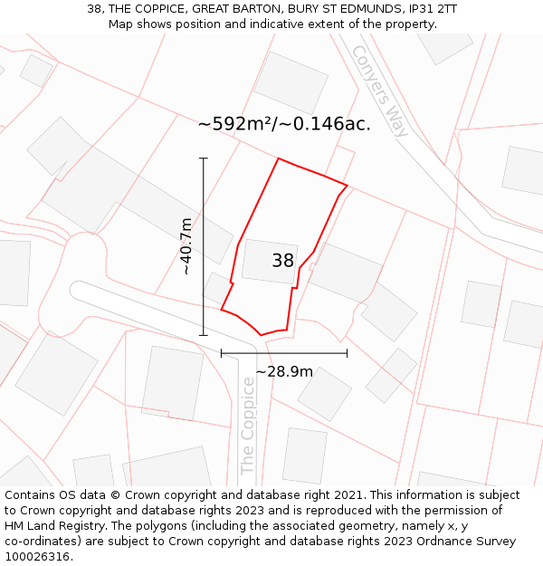 38, THE COPPICE, GREAT BARTON, BURY ST EDMUNDS, IP31 2TT: Plot and title map