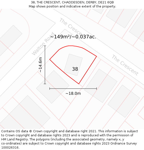 38, THE CRESCENT, CHADDESDEN, DERBY, DE21 6QB: Plot and title map