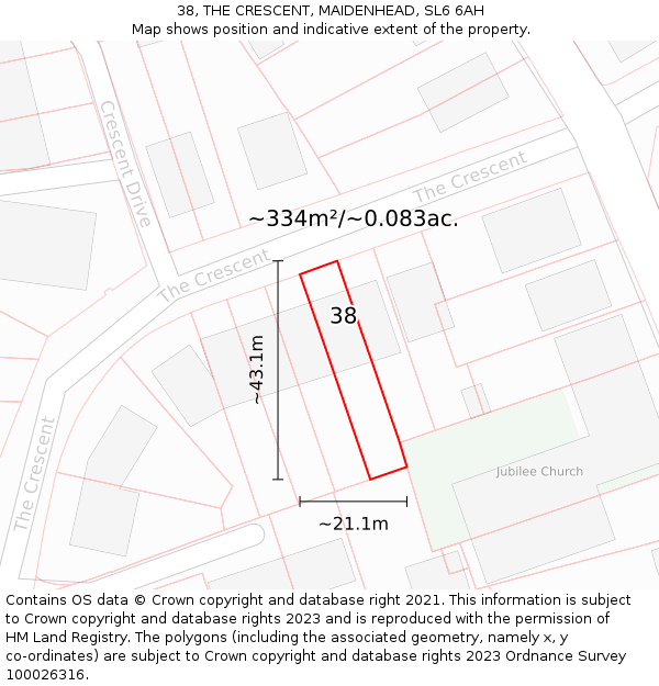 38, THE CRESCENT, MAIDENHEAD, SL6 6AH: Plot and title map