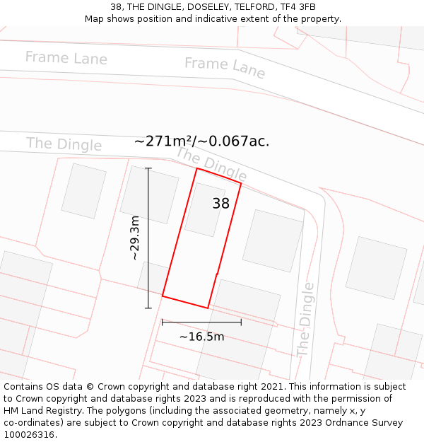 38, THE DINGLE, DOSELEY, TELFORD, TF4 3FB: Plot and title map