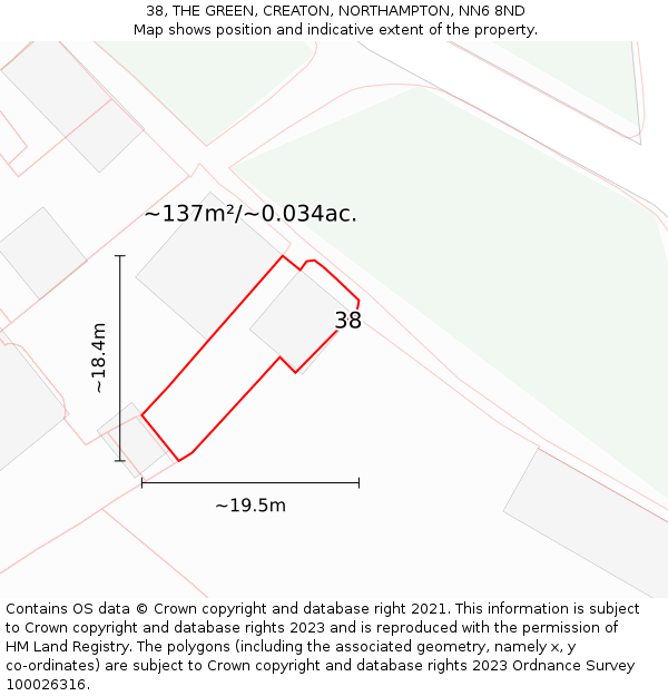 38, THE GREEN, CREATON, NORTHAMPTON, NN6 8ND: Plot and title map