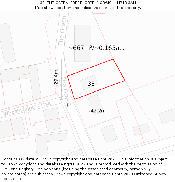 38, THE GREEN, FREETHORPE, NORWICH, NR13 3AH: Plot and title map