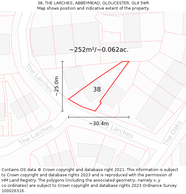 38, THE LARCHES, ABBEYMEAD, GLOUCESTER, GL4 5WR: Plot and title map