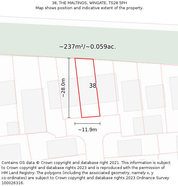 38, THE MALTINGS, WINGATE, TS28 5PH: Plot and title map