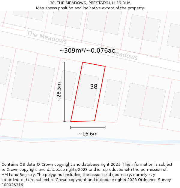 38, THE MEADOWS, PRESTATYN, LL19 8HA: Plot and title map