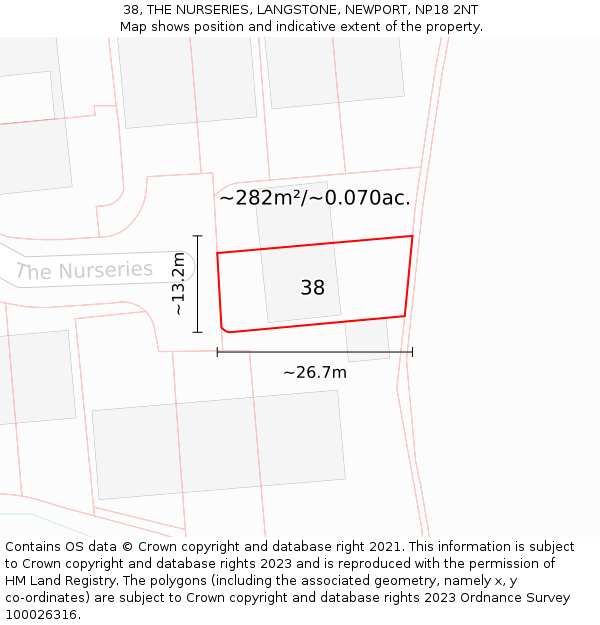 38, THE NURSERIES, LANGSTONE, NEWPORT, NP18 2NT: Plot and title map