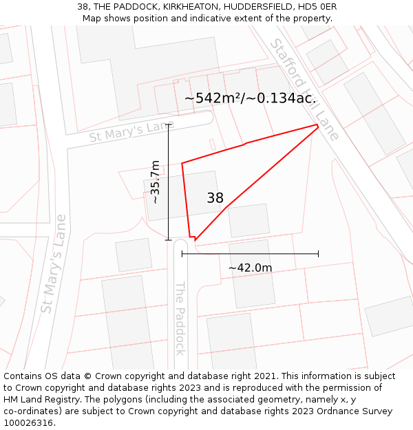 38, THE PADDOCK, KIRKHEATON, HUDDERSFIELD, HD5 0ER: Plot and title map
