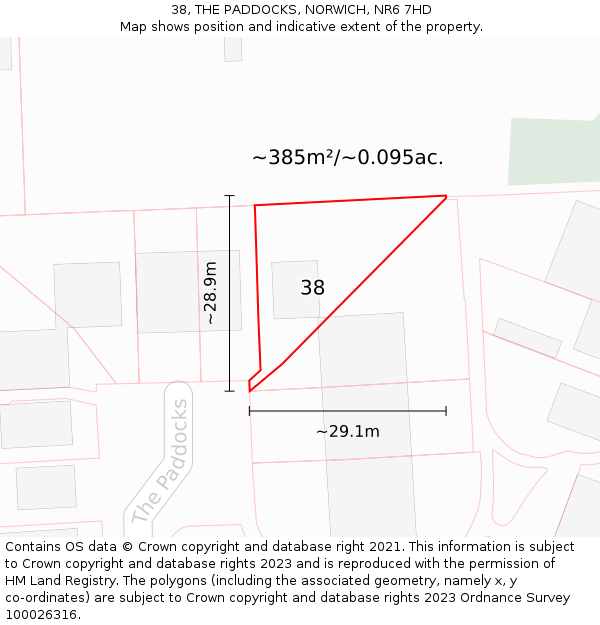 38, THE PADDOCKS, NORWICH, NR6 7HD: Plot and title map