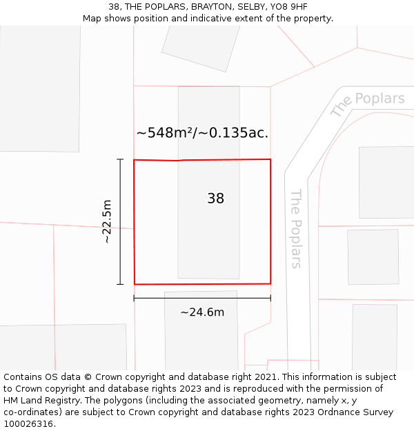 38, THE POPLARS, BRAYTON, SELBY, YO8 9HF: Plot and title map