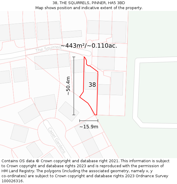 38, THE SQUIRRELS, PINNER, HA5 3BD: Plot and title map