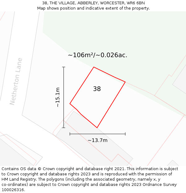38, THE VILLAGE, ABBERLEY, WORCESTER, WR6 6BN: Plot and title map