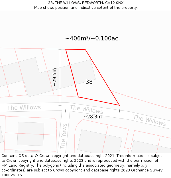 38, THE WILLOWS, BEDWORTH, CV12 0NX: Plot and title map