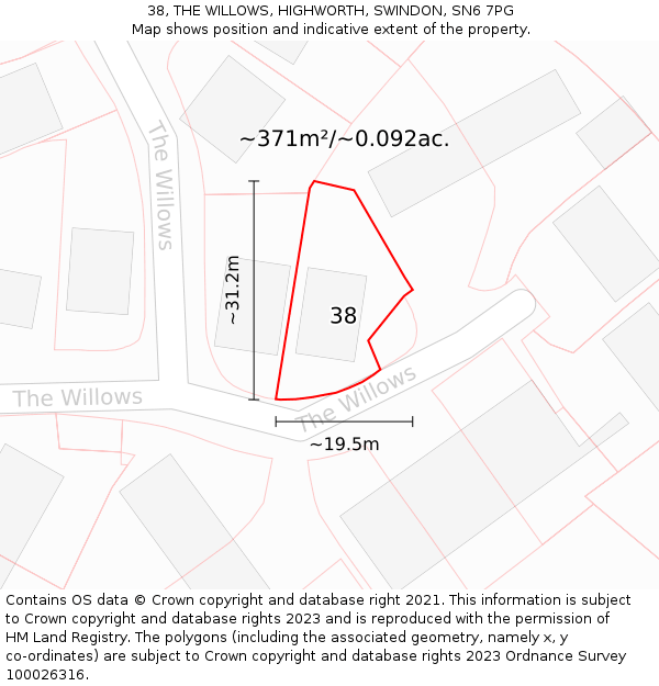 38, THE WILLOWS, HIGHWORTH, SWINDON, SN6 7PG: Plot and title map