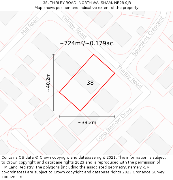 38, THIRLBY ROAD, NORTH WALSHAM, NR28 9JB: Plot and title map