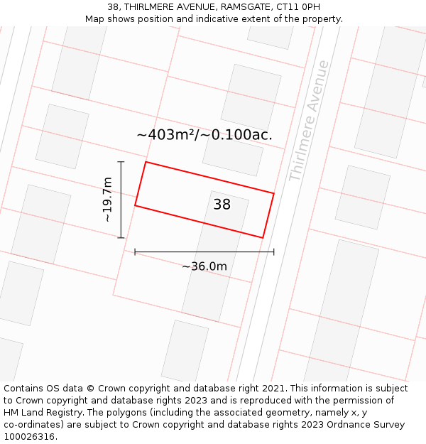 38, THIRLMERE AVENUE, RAMSGATE, CT11 0PH: Plot and title map