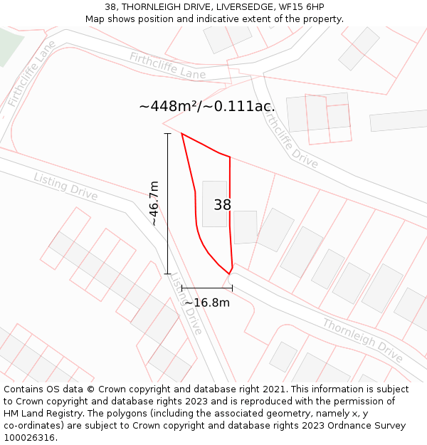 38, THORNLEIGH DRIVE, LIVERSEDGE, WF15 6HP: Plot and title map