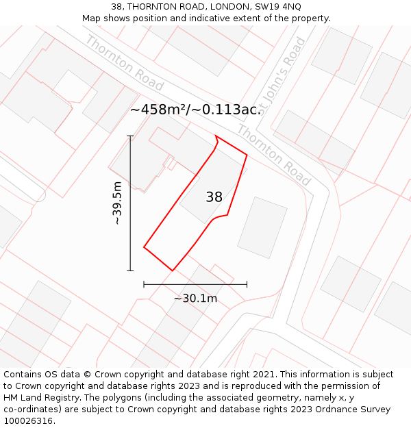 38, THORNTON ROAD, LONDON, SW19 4NQ: Plot and title map