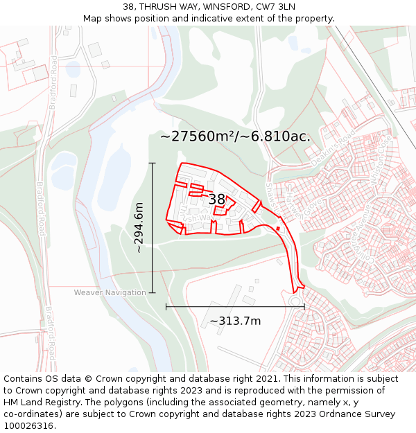 38, THRUSH WAY, WINSFORD, CW7 3LN: Plot and title map