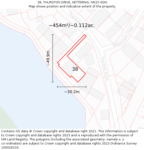 38, THURSTON DRIVE, KETTERING, NN15 6GN: Plot and title map