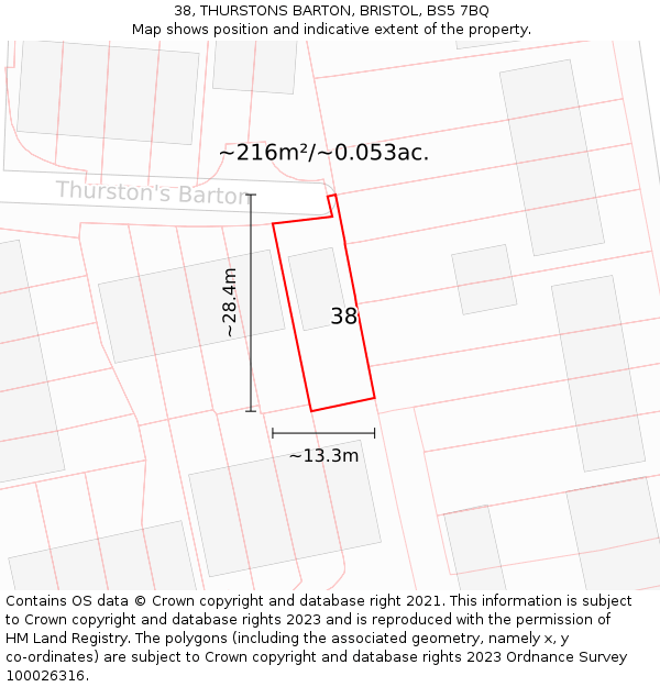 38, THURSTONS BARTON, BRISTOL, BS5 7BQ: Plot and title map