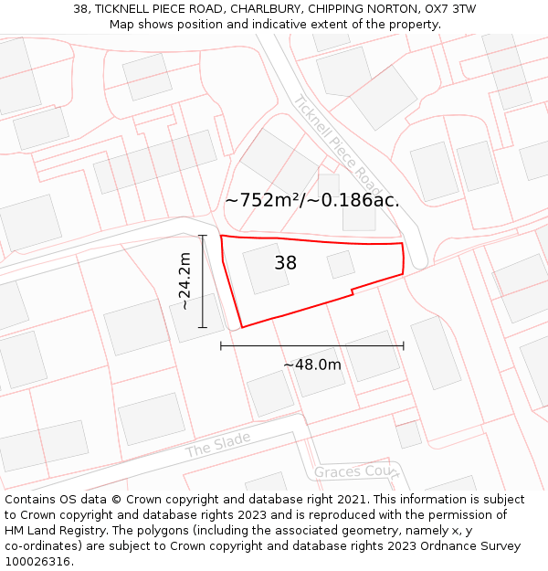 38, TICKNELL PIECE ROAD, CHARLBURY, CHIPPING NORTON, OX7 3TW: Plot and title map