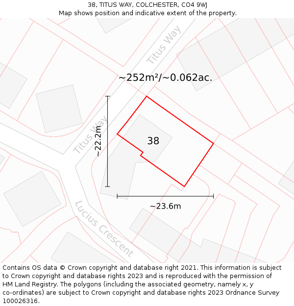38, TITUS WAY, COLCHESTER, CO4 9WJ: Plot and title map